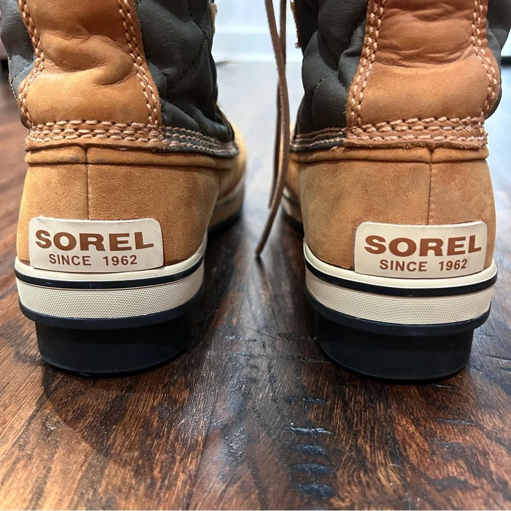 Sorel Tofino Women Sz 9 Lace-Up Boots Winter Camel/Green